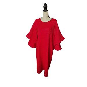 Ashro Red Dress Textured Pattern In Place Hinge Bell Sleeves Lined Flattering XL